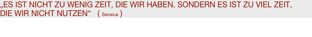 „Es ist nicht zu wenig Zeit, die wir haben, sondern es ist zu viel Zeit, 
die wir nicht nutzen“   ( Seneca )

                                                                                                                 